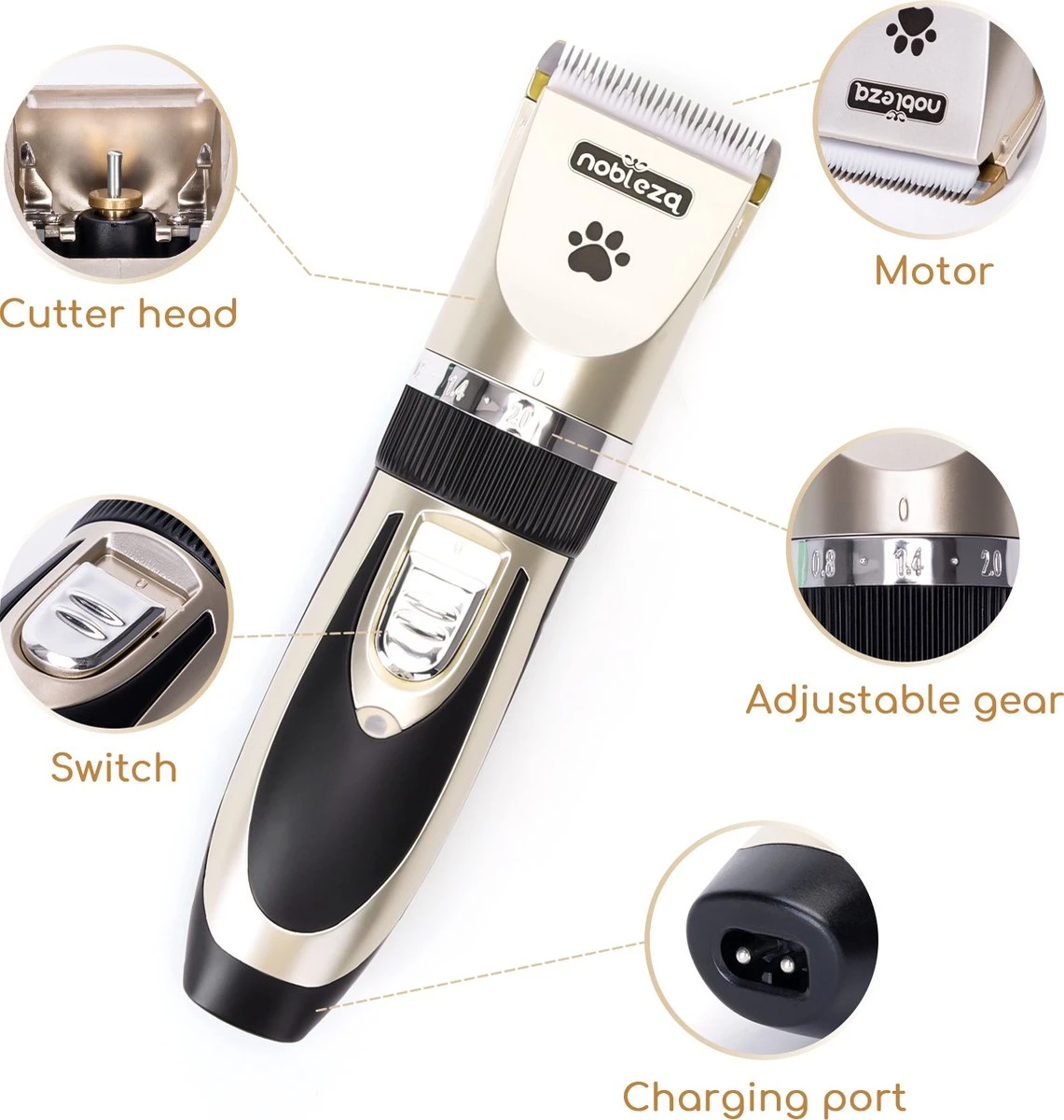 Nobleza B78 - Dieren Tondeuse Set - 4 Opzetkammen - Voor Huisdieren Katten & Honden - Draadloos 5 Nobleza B78 - Dieren Tondeuse Set - 4 Opzetkammen - Voor Huisdieren Katten & Honden - Draadloos - Afbeelding 3