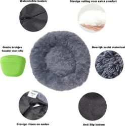 Hondenmand Donut – 70 Cm - Honden Mand – Pluche – Fluffy – Extra Zacht - Kattenmand - Hondenkussen – Kattenkussen – Bed - Wasbaar Met Rits – Hondenmanden – Rond – Bank – Grijs - Qwality -Hondenproducten 1191x1200 6