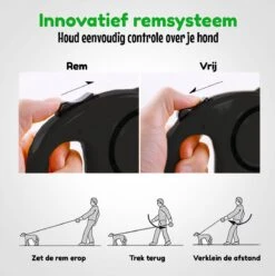 HGMD® Hondenriem - Hondenlijn 5 Meter- Innovatieve Remsysteem - Hondenriem - Zwart - Flexi Bele Rollijn - <20 Kg -Hondenproducten 1194x1200
