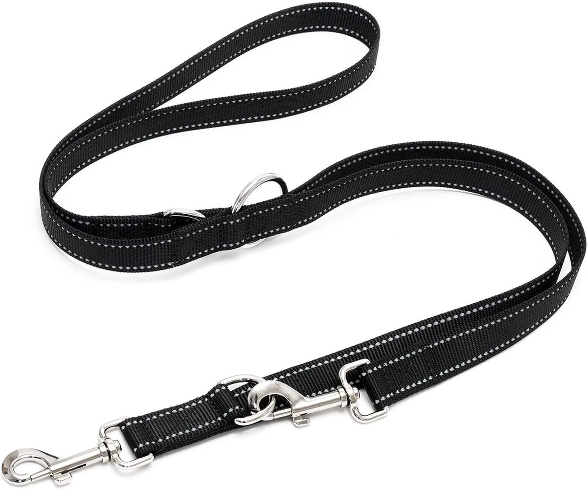 Happilax Dog Leash 2m Adjustable - Black/Reflective - 3-Step Adjustable Leash - Double Leash, Tug Leash - Geschikt Als Hondenriem Voor Grote Honden Of Als Sleepriem Voor Kleine Honden. 2 Happilax Dog Leash 2m Adjustable - Black/Reflective - 3-Step Adjustable Leash - Double Leash, Tug Leash - Geschikt Als Hondenriem Voor Grote Honden Of Als Sleepriem Voor Kleine Honden.