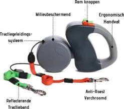 Merkloos Dubbele Hondenriem Voor Twee Honden - Grijs - Tot 22 Kg (per Hond) - 300 Cm -Hondenproducten 1200x1048