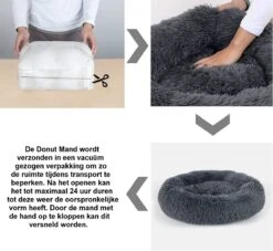 Hondenmand Donut – 60 Cm - Honden Mand – Pluche – Fluffy – Extra Zacht - Hondenkussen – Kattenkussen – Bed - Wasbaar Met Rits – Hondenmanden – Rond – Bank – Grijs - Qwality -Hondenproducten 1200x1104 4