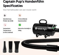 Captain Pup's Professionele Hondenföhn Met 4 Opzetstukken - Bijgeleverde Hondenborstel - Waterblazer Voor Honden - Zwart -Hondenproducten 1200x1117