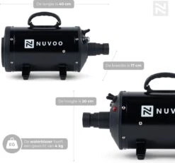 Nuvoo Professionele Hondenföhn / Waterblazer / Hondenborstel Met 3 Opzetstukken - Verstelbare Vermogen Tot 2200W - Warme / Koude Stand - Zwart -Hondenproducten 1200x1121 2