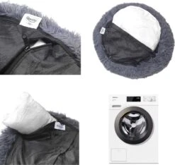 Hondenmand Donut – 70 Cm - Honden Mand – Pluche – Fluffy – Extra Zacht - Kattenmand - Hondenkussen – Kattenkussen – Bed - Wasbaar Met Rits – Hondenmanden – Rond – Bank – Grijs - Qwality -Hondenproducten 1200x1139 7