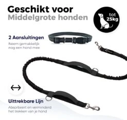 Canicross Looplijn Hond Met Heupriem Voor Hardlopen - Elastische Handsfree Hondenriem - Honden Trainingslijn - 150/210cm - Zwart -Hondenproducten 1200x1140 1