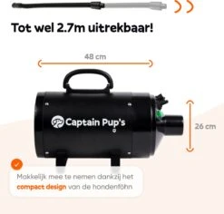 Captain Pup's Professionele Hondenföhn Met 4 Opzetstukken - Bijgeleverde Hondenborstel - Waterblazer Voor Honden - Zwart -Hondenproducten 1200x1145