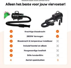 Captain Pup's Professionele Hondenföhn Met 4 Opzetstukken - Bijgeleverde Hondenborstel - Waterblazer Voor Honden - Zwart -Hondenproducten 1200x1153 1