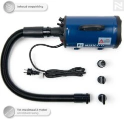 Nuvoo Professionele Hondenföhn / Waterblazer / Hondenborstel Met 3 Opzetstukken - Verstelbare Vermogen Tot 2200W - Warme / Koude Stand - Blauw -Hondenproducten 1200x1153 7