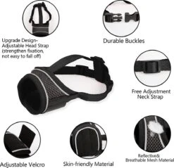 Merkloos Hoog Kwaliteit Muilkorf Met Bedrukt Patroon - Muilkorf Hond - Hondensnuit - Anti Blaf En Bijt - Voor Kleine En Grote Honden Maat M Zwart Reflecterend -Hondenproducten 1200x1160 1