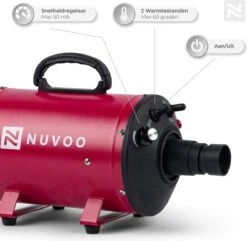 Nuvoo Professionele Hondenföhn / Waterblazer / Hondenborstel Met 3 Opzetstukken - Verstelbare Vermogen Tot 2200W - Warme / Koude Stand - Rood -Hondenproducten 1200x1172