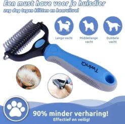 TwinQ Vachtverzorgingsset Hond/kat - Professionele 2-zijdige Ondervacht Kam - Klittenkam Voor Honden En Katten - Verwijderd Klitten En Voorkomt Haaruitval - Incl. Vlooienkam En Tandenborstel -Hondenproducten 1200x1184 7