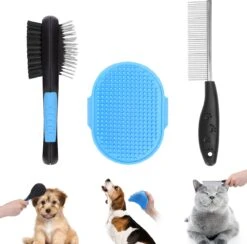 Nobleza 3 Delige Hondenborstel Set – Hondenkam - Kattenkam - Borstels – Dierverzorging - Dierenverzorging - Blauw