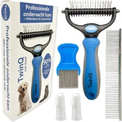 TwinQ Vachtverzorgingsset Hond/kat - Professionele 2-zijdige Ondervacht Kam - Klittenkam Voor Honden En Katten - Verwijderd Klitten En Voorkomt Haaruitval - Incl. Vlooienkam En Tandenborstel -Hondenproducten 1200x1198 11