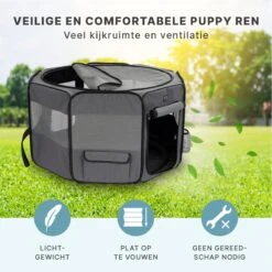Puppyren - Hondenren - Opvouwbaar - Ook Geschikt Voor Katten En Knaagdieren - Maat M - Grijs - (ØxH) 91x52 Cm -Hondenproducten 1200x1200 1167