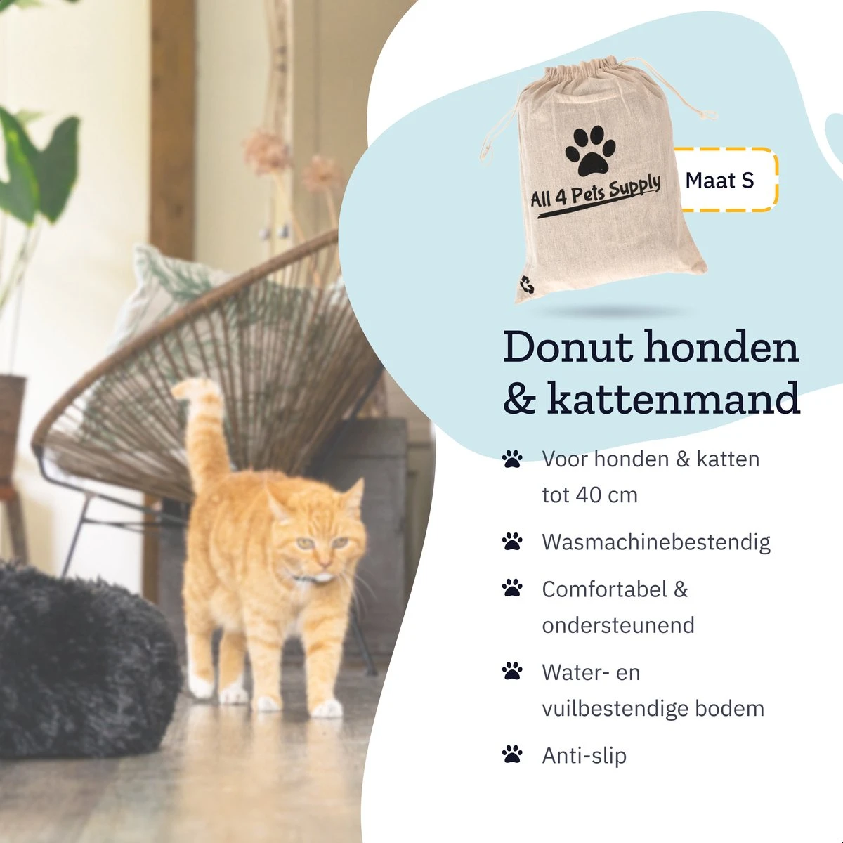 All 4 Pets Supply® Hondenmand Donut - Kattenmand - Maat S - Geschikt Voor Honden/katten Tot 40 Cm - Hondenkussen - Zwart 11 All 4 Pets Supply® Hondenmand Donut - Kattenmand - Maat S - Geschikt Voor Honden/katten Tot 40 Cm - Hondenkussen - Zwart - Afbeelding 9