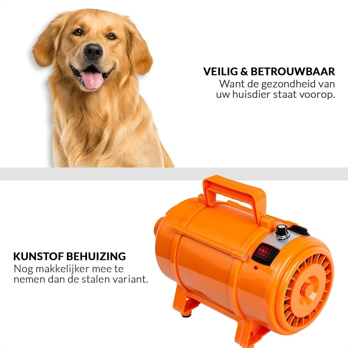 Krachtige Hondenföhn/ Waterblazer Met Draaiknop Om Overtollig Water En Stof Snel Uit De Vacht Te Blazen | Verstelbare Vermogen Standen (500W Tot 2200W) En Verstelbare Temperatuur - Type B Oranje 8 Krachtige Hondenföhn/ Waterblazer Met Draaiknop Om Overtollig Water En Stof Snel Uit De Vacht Te Blazen | Verstelbare Vermogen Standen (500W Tot 2200W) En Verstelbare Temperatuur - Type B Oranje - Afbeelding 6