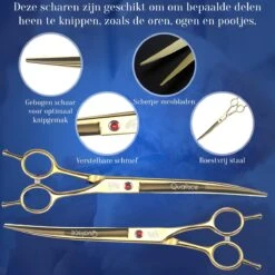 Scharenset Hond - 8-Delige Scharenset - Hondenschaar - Trimset - Trimschaar Voor Honden - Huisdier Knipset - Effileerschaar Hond - Goud -Hondenproducten 1200x1200 391