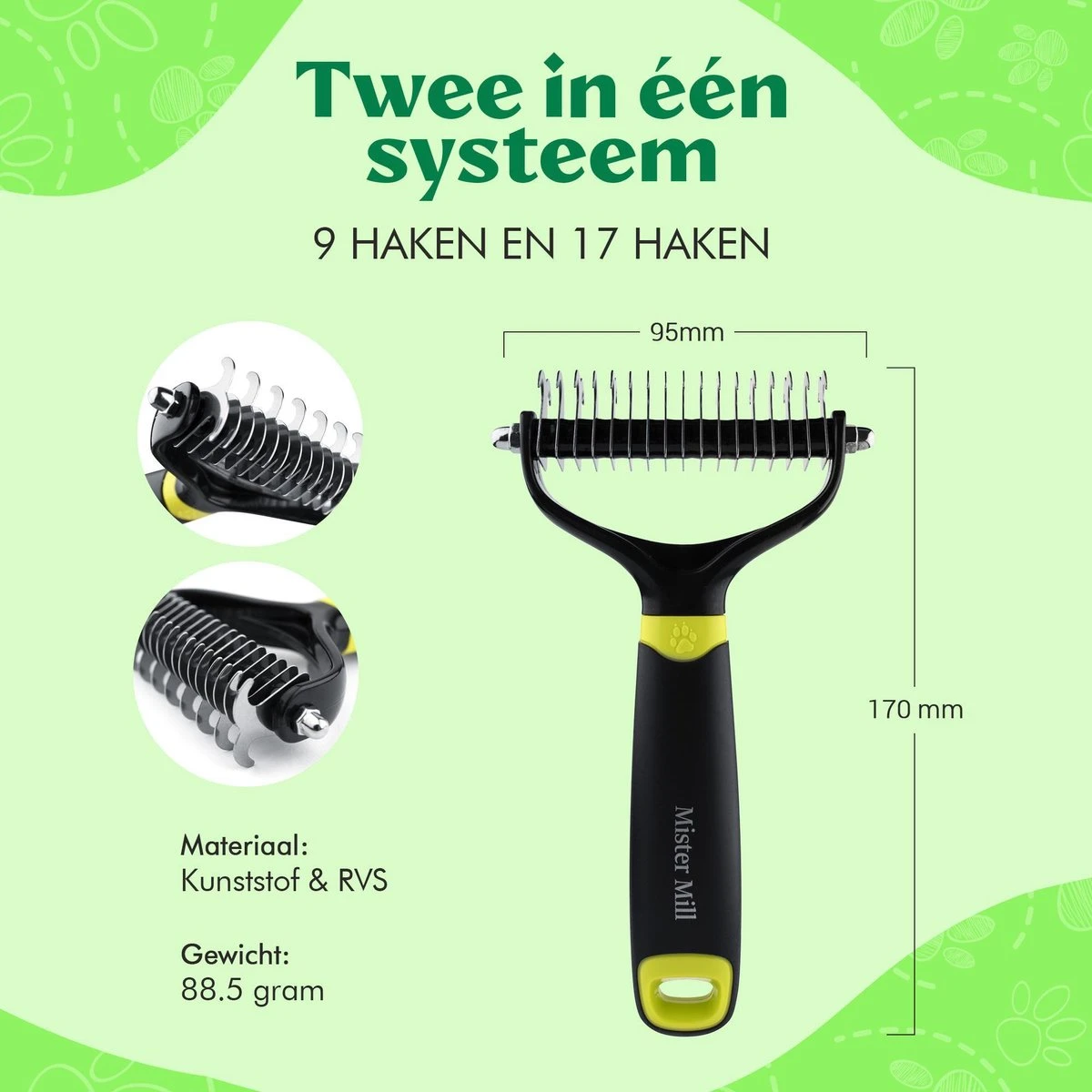 Mister Mill Professionele 2-Zijdige Ondervacht Kam Voor Hond En Kat – Honden/Kattenborstel – Klittenkam – 9,5 Cm. 5 Mister Mill Professionele 2-Zijdige Ondervacht Kam Voor Hond En Kat – Honden/Kattenborstel – Klittenkam – 9,5 Cm. - Afbeelding 3