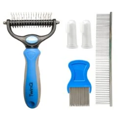 TwinQ Vachtverzorgingsset Hond/kat - Professionele 2-zijdige Ondervacht Kam - Klittenkam Voor Honden En Katten - Verwijderd Klitten En Voorkomt Haaruitval - Incl. Vlooienkam En Tandenborstel -Hondenproducten 1200x1200 551