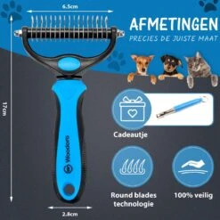 Hoogwaardige 2-Zijdige Hondenkam Hondenborstel Borstel Hond Klittenkam - Ondervacht Kam - Honden Borstel - Honden Kam - Hondenborstel Langharig - Hondenborstel Kortharig - Verwijdert Klitten - Voorkomt Verharing - Blauw - Woodoro -Hondenproducten 1200x1200 584