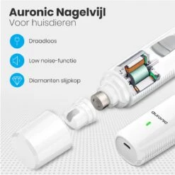 Auronic Elektrische Nagelvijl - Voor Dieren - Oplaadbaar - Draadloos - Diamant Vijlkop - Hond/Katten - Wit -Hondenproducten 1200x1200 613