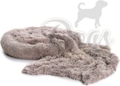 Fluffy Donut 100cm + Fluffy Deken 100x75cm - Fluffy Combinatie - Hondenmand - Hondendeken - Fluffy - Khaki - Maat L - Dogs&Co
