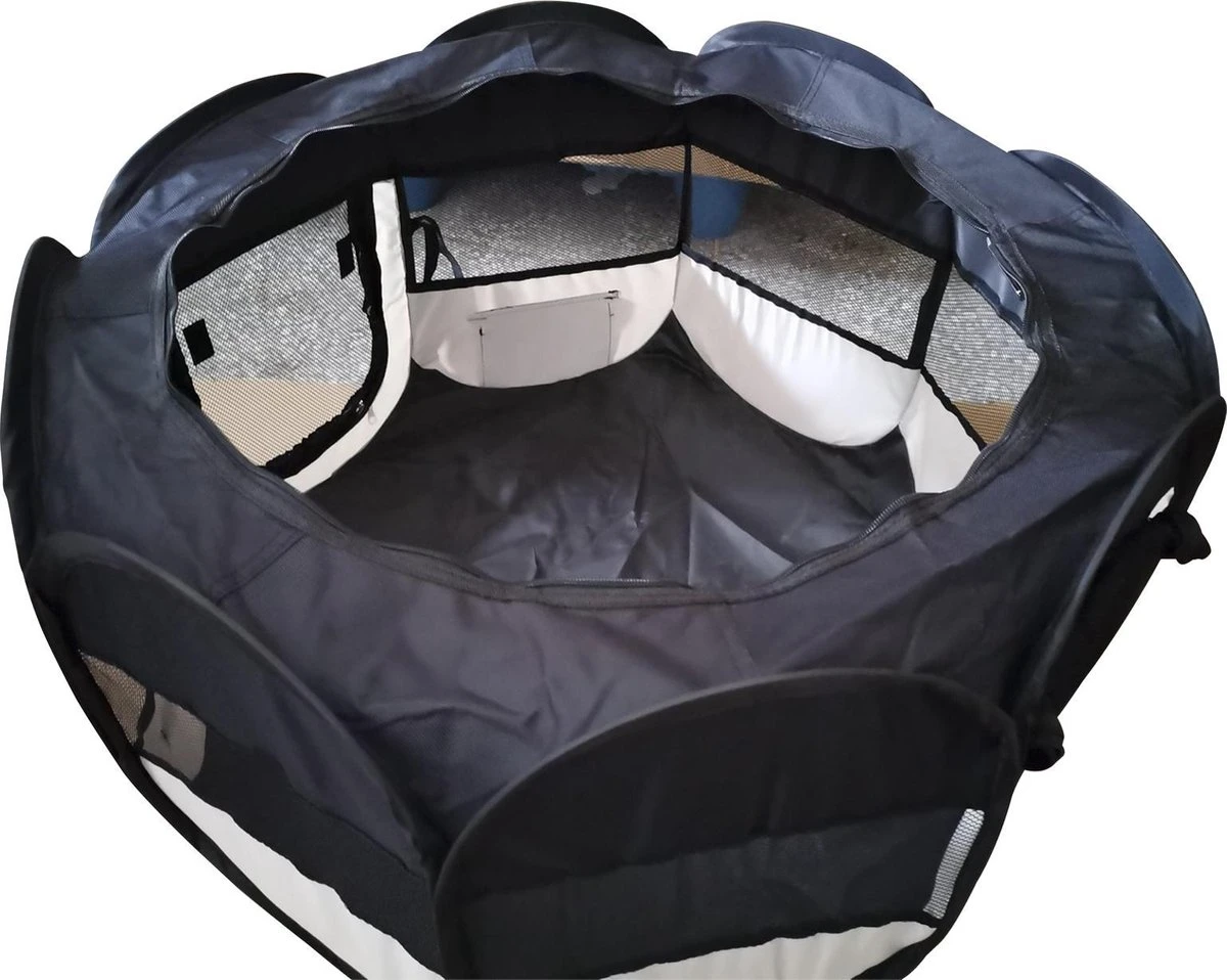 Dailyibed Opvouwbare Puppyren - Zwart - 115x115x58 Cm - Incl. Draagtas - Incl. Voederbak 6 Dailyibed Opvouwbare Puppyren - Zwart - 115x115x58 Cm - Incl. Draagtas - Incl. Voederbak - Afbeelding 4