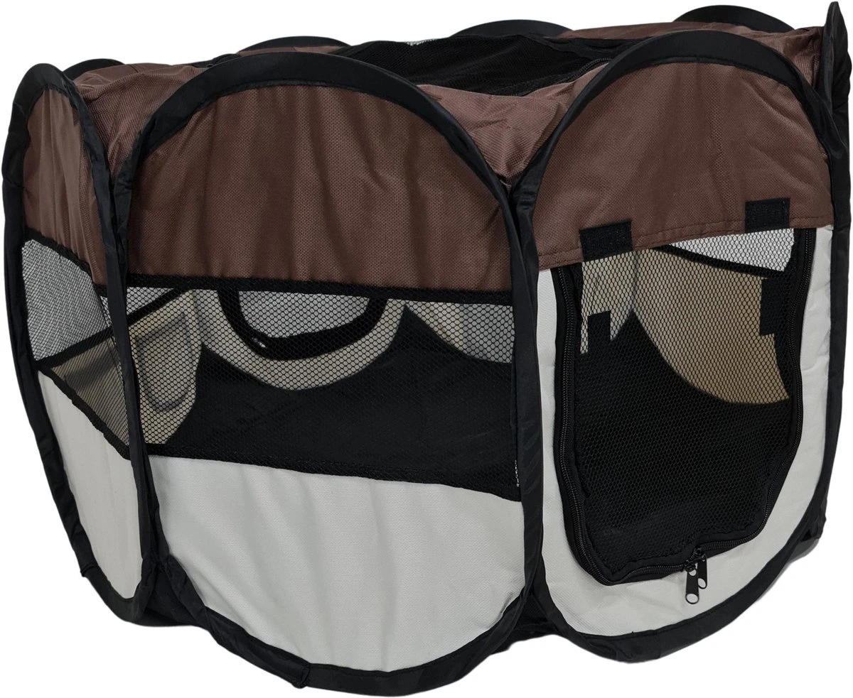 Dailyibed Opvouwbare Puppyren - Bruin - 115x115x58 Cm - Incl. Draagtas - Incl. Voederbak 8 Dailyibed Opvouwbare Puppyren - Bruin - 115x115x58 Cm - Incl. Draagtas - Incl. Voederbak - Afbeelding 6