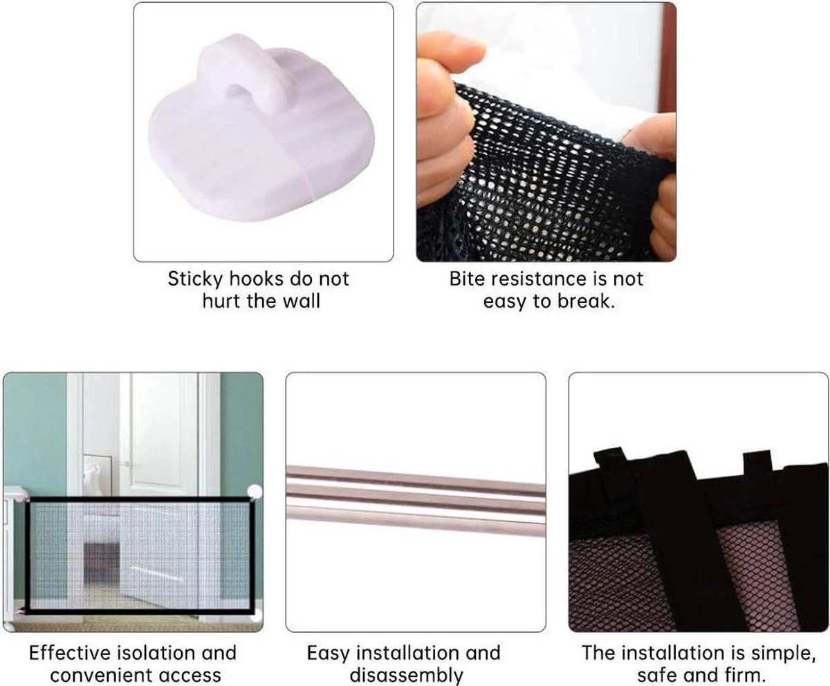 Merkloos ACE Pets – Oprolbaar Hondenrek Voor Binnen - Traphekje Hond Zonder Boren - Veiligheidshek Deurhekje - 180 X 72 Cm - Zwart 8 Merkloos ACE Pets – Oprolbaar Hondenrek Voor Binnen - Traphekje Hond Zonder Boren - Veiligheidshek Deurhekje - 180 X 72 Cm - Zwart - Afbeelding 6