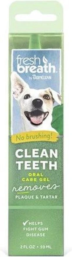 Tropiclean Fresh Breath Clean Teeth Oral Care Gel - Gebitsverzorging - Mint 59 Ml -Hondenproducten 337x1200 1