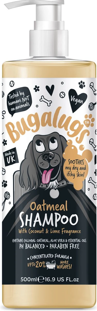Bugalugs - Hondenshampoo Oatmeal - Met Kokos En Limoen Geur - Alle Vachttypes - Fles Met Pompje - Vegan - 500 Ml 3 Bugalugs - Hondenshampoo Oatmeal - Met Kokos En Limoen Geur - Alle Vachttypes - Fles Met Pompje - Vegan - 500 Ml