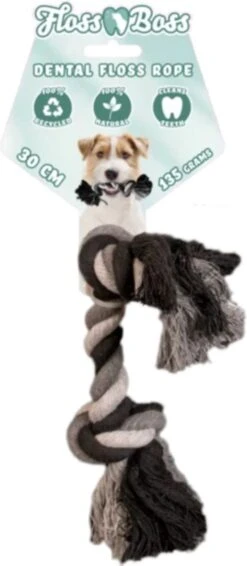 Floss Boss Flostouw – Zeer Stevig En Veilig Hondenspeelgoed – Hondentouw Van Gerecycled Katoen – Grijs Trektouw – 30cm - 135g – 2 Knopen -Hondenproducten 524x1200 2