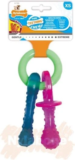 Nylabone Puppy Teething Pacifier Flexible - Hondenspeelgoed - Bacon 215x100x38 Mm 108 G Roze Blauw Groen Tot 11kg Small -Hondenproducten 568x1200 8
