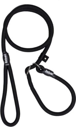 Rebel Petz - Honden Trainingslijn Met Halsband - Taupe, Zwart, Groen & Oranje - Maat Small Of Large - Kleur: Zwart, Maat: Large