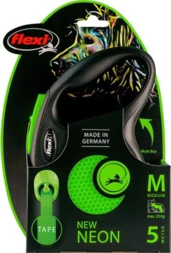 Flexi New Neon Tape - Hondenriem - Zwart/Groen - M - 5 M - (<25 Kg) -Hondenproducten 812x1200