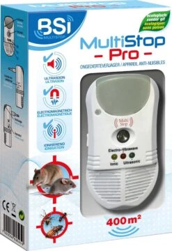 BSI - Multistop Pro - Ongedierteverjager Met 3-voudige Werking: Ultrasoon + Elektromagnetisch + Ioniserend - Ongediertebestrijding - Onhoorbaar Voor Mens - Bereik Tot 300 M² -Hondenproducten 823x1200