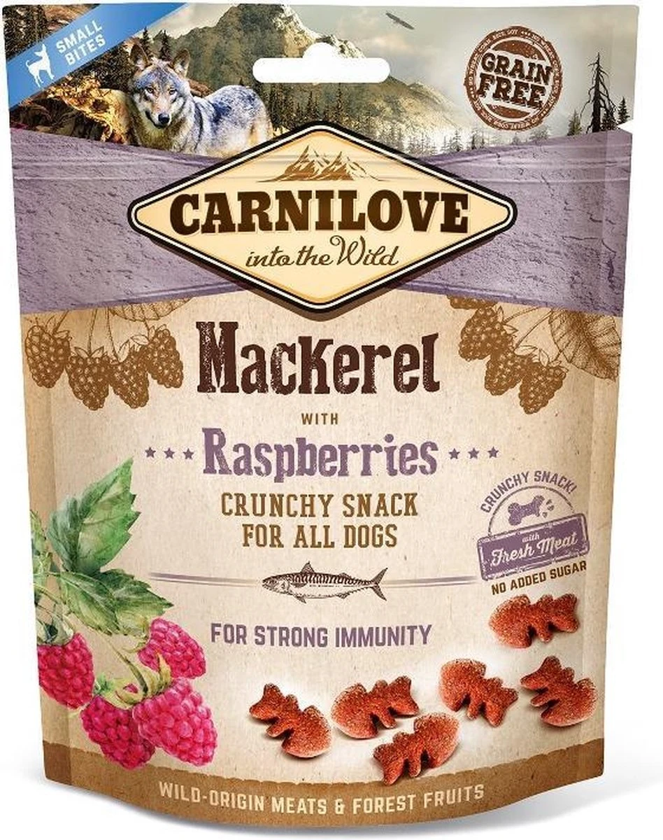 Carnilove Crunchy Hondensnack Mackerel With Raspberries 200 Gram - - Hondensnack 3 Carnilove Crunchy Hondensnack Mackerel With Raspberries 200 Gram - - Hondensnack