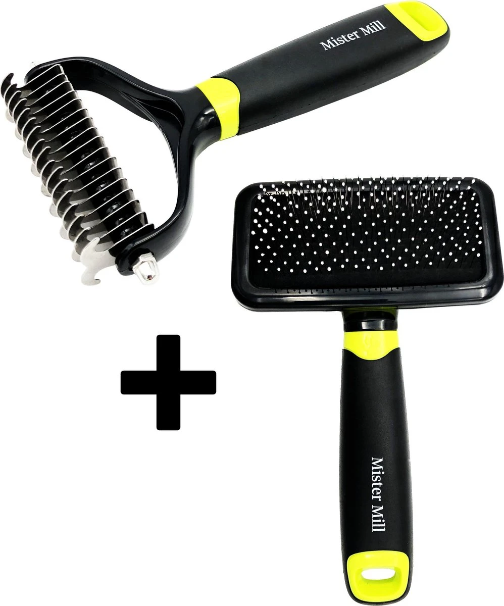 Mister Mill 2 Zijdige Ondervacht Kam Plus Slicker Borstel - Honden/Katten Kam - Voordeel Set 3 Mister Mill 2 Zijdige Ondervacht Kam Plus Slicker Borstel - Honden/Katten Kam - Voordeel Set
